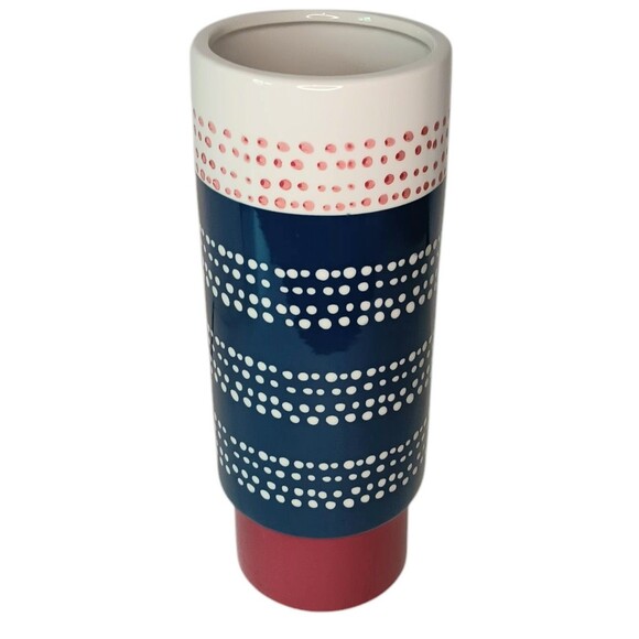 Red White & Blue Polka Dot Tall Cylinder Vase 12" X 4.5" By Threshold 2017 - Picture 1 of 10